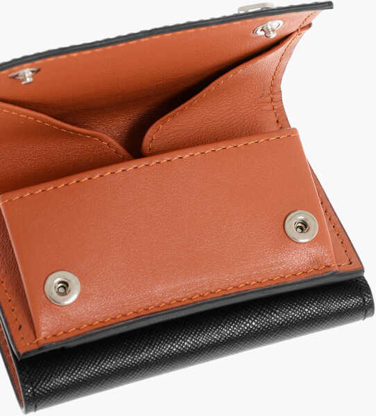 Portofele DSQUARED2 Saffiano Leather Tri-Fold Wallet With Coin Pocket And Silver Black Barbati (BM 18606841) 3