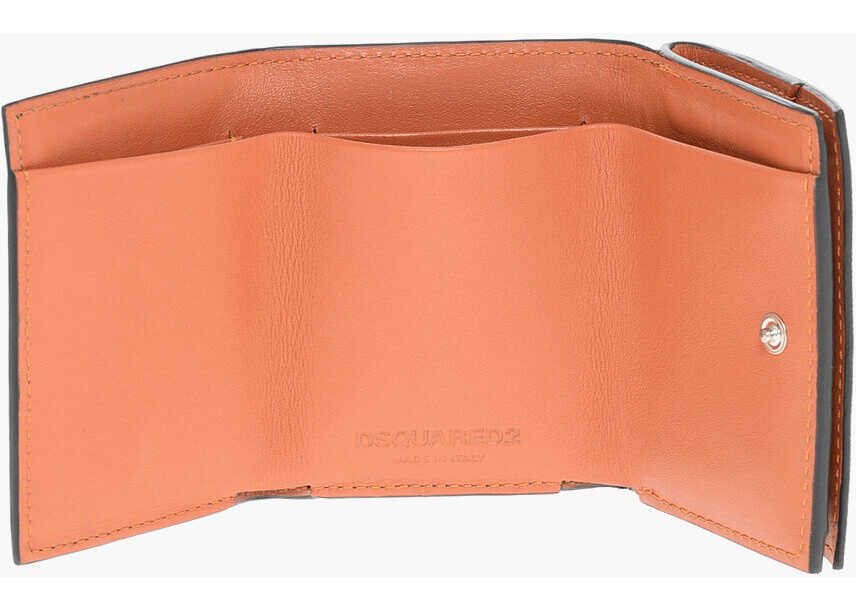 Portofele DSQUARED2 Saffiano Leather Tri-Fold Wallet With Coin Pocket And Silver Black Barbati (BM 18606841) 4