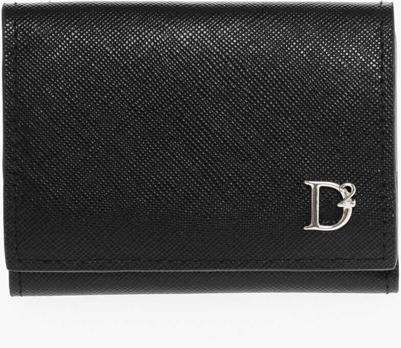 Portofele DSQUARED2 Saffiano Leather Tri-Fold Wallet With Coin Pocket And Silver Black Barbati (BM 18606841) 1