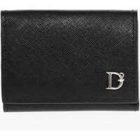 Portofele DSQUARED2 Saffiano Leather Tri-Fold Wallet With Coin Pocket And Silver