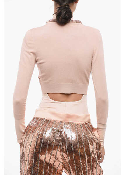 Cardigane Elisabetta Franchi Cropped Fit Cardigan With Removable Jewel Detail Pink Femei (BM 18606847) 2