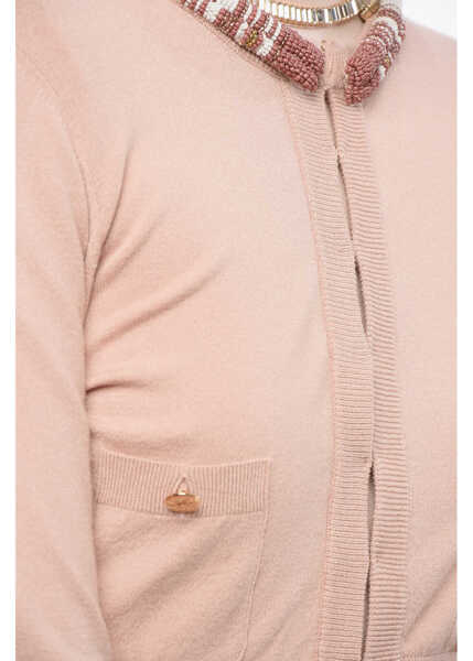 Cardigane Elisabetta Franchi Cropped Fit Cardigan With Removable Jewel Detail Pink Femei (BM 18606847) 3