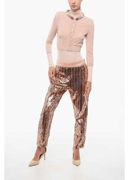 Cardigane Elisabetta Franchi Cropped Fit Cardigan With Removable Jewel Detail Pink Femei (BM 18606847) 4