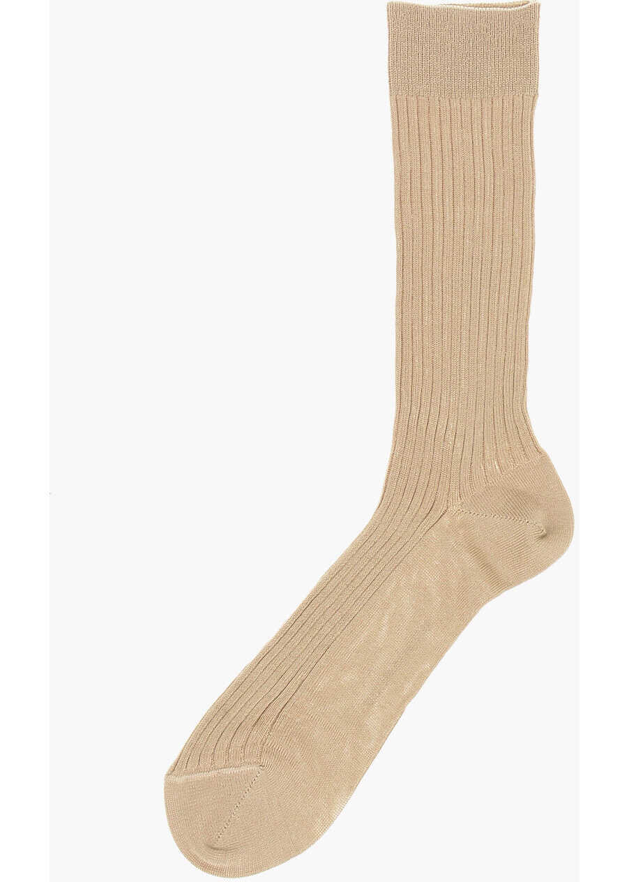 Sosete DSQUARED2 Ribbed Solid Color Long Socks Beige Barbati (BM 18606862) 3