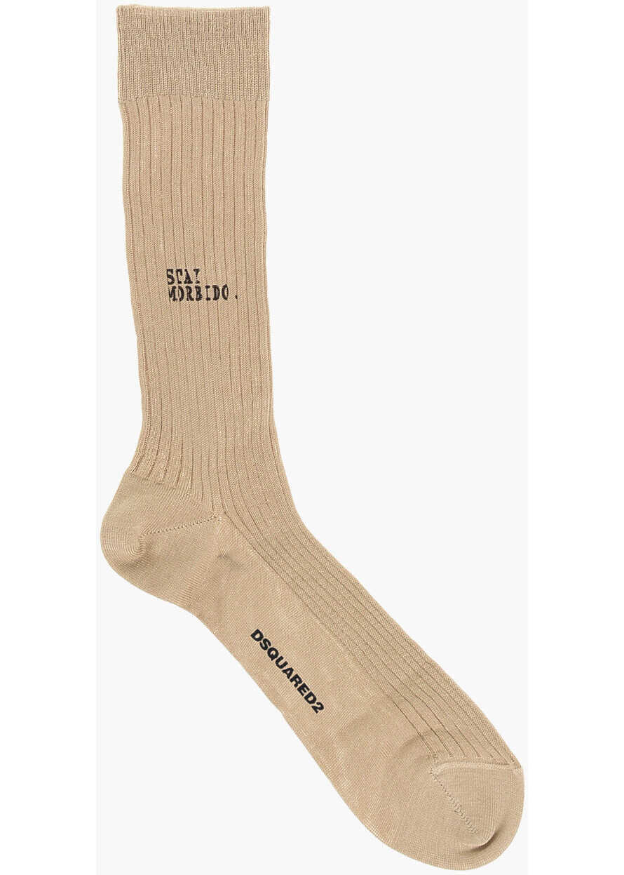Sosete DSQUARED2 Ribbed Solid Color Long Socks Beige Barbati (BM 18606862) 1