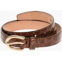 Curele Crocodile Leather Belt With Golden Buckle 25Mm Femei
