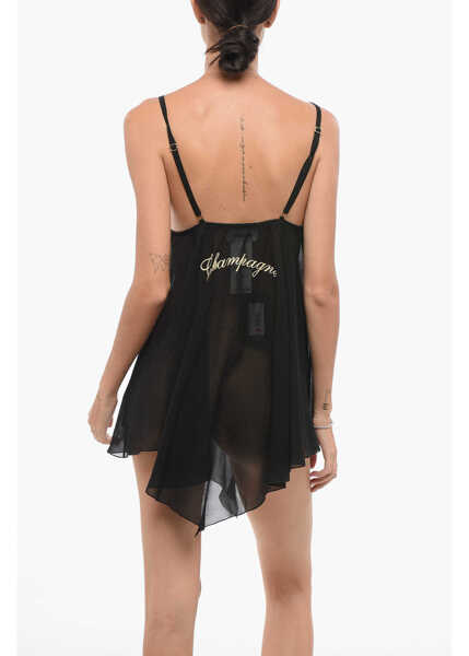 Rochii elegante DSQUARED2 Silk Robe With Ruffled Heart-Neck Black Femei (BM 18606985) 2