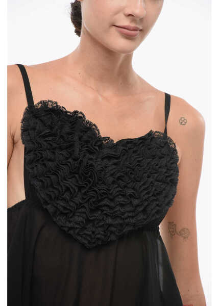 Rochii elegante DSQUARED2 Silk Robe With Ruffled Heart-Neck Black Femei (BM 18606985) 3