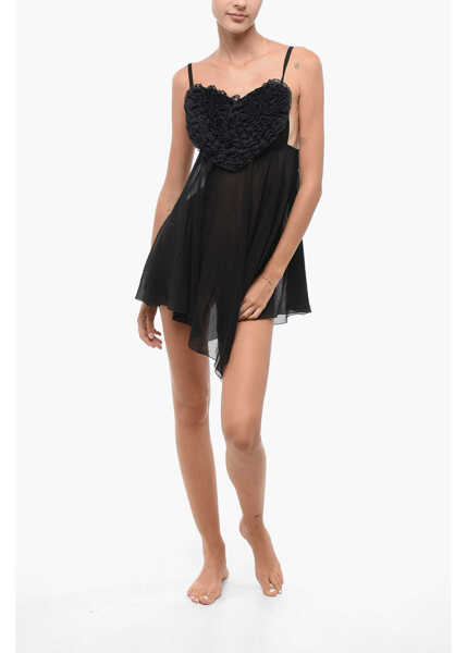 Rochii elegante DSQUARED2 Silk Robe With Ruffled Heart-Neck Black Femei (BM 18606985) 4