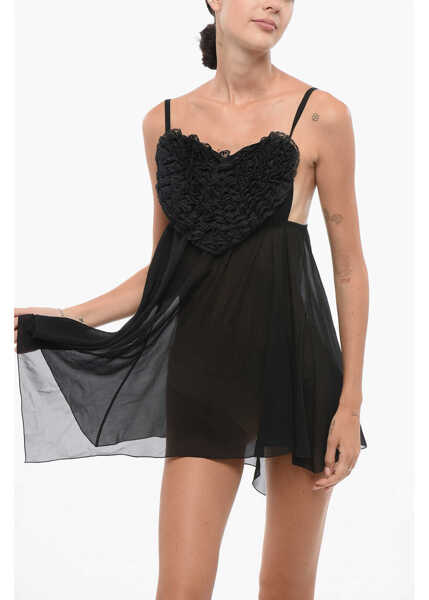 Rochii elegante DSQUARED2 Silk Robe With Ruffled Heart-Neck Black Femei (BM 18606985) 1