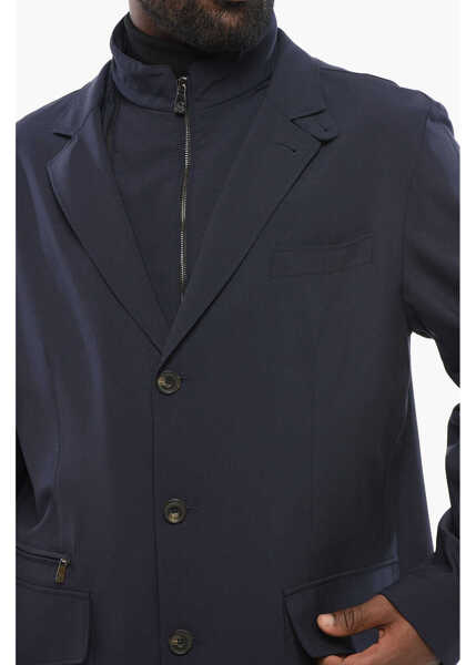 Paltoane CORNELIANI Single Breasted Wool Blend Coat With Chest Piece Blue Barbati (BM 18606994) 3