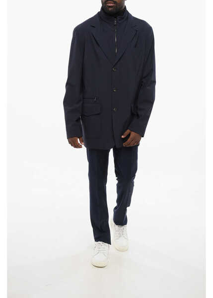 Paltoane CORNELIANI Single Breasted Wool Blend Coat With Chest Piece Blue Barbati (BM 18606994) 4