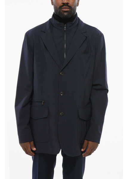 Paltoane CORNELIANI Single Breasted Wool Blend Coat With Chest Piece Blue Barbati (BM 18606994) 1