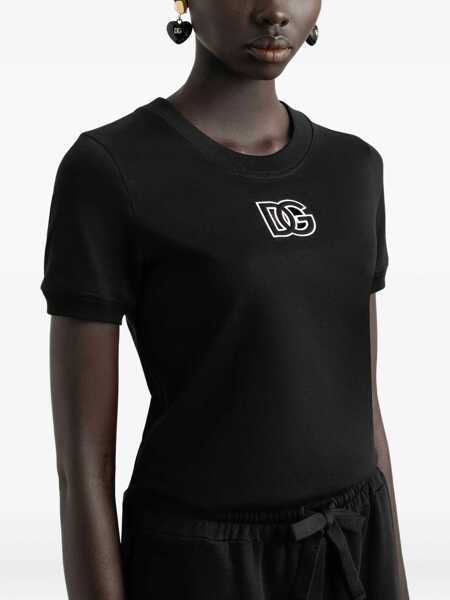 Tricouri Dolce & Gabbana Jersey T-Shirt With Dg Logo Embroidery BLACK Femei (BM 18607054) 4