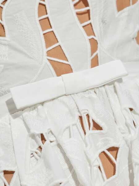 Rochii casual Self-Portrait Embroidered Midi Dress With Bow WHITE Femei (BM 18607156) 4