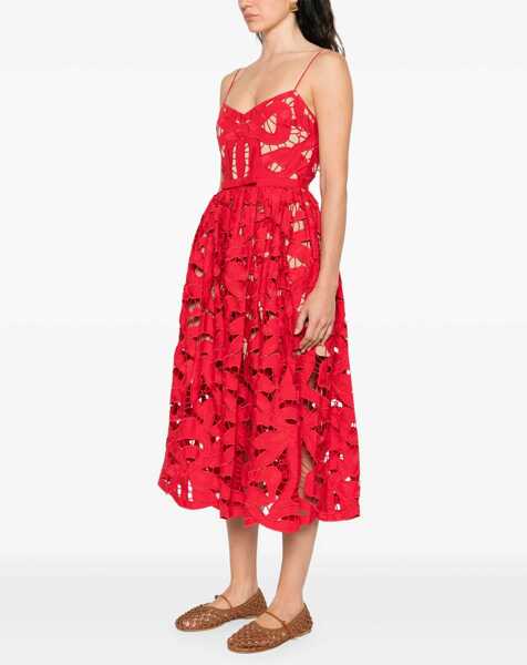 Rochii casual Self-Portrait Embroidered Midi Dress With Bow RED Femei (BM 18607183) 3