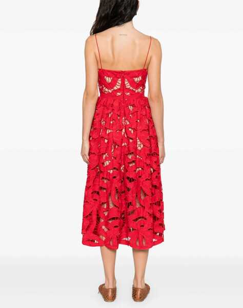 Rochii casual Self-Portrait Embroidered Midi Dress With Bow RED Femei (BM 18607183) 4