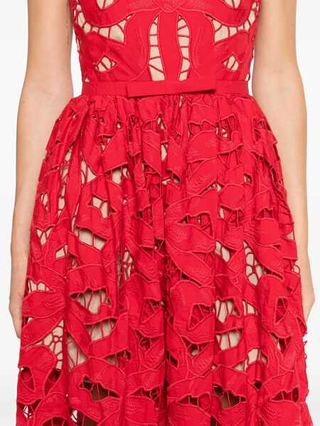 Rochii casual Self-Portrait Embroidered Midi Dress With Bow RED Femei (BM 18607183) 5