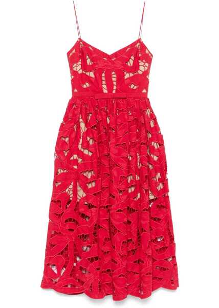 Rochii casual Self-Portrait Embroidered Midi Dress With Bow RED Femei (BM 18607183) 1