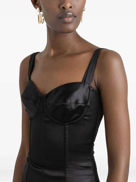 Rochii casual Dolce & Gabbana Satin Bustier Longuette Dress BLACK Femei (BM 18607264) 4