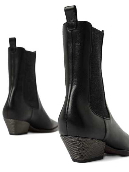 Bocanci Brunello Cucinelli Brunello Cucinelli Leather Boots Black Femei (BM 18617526) 4
