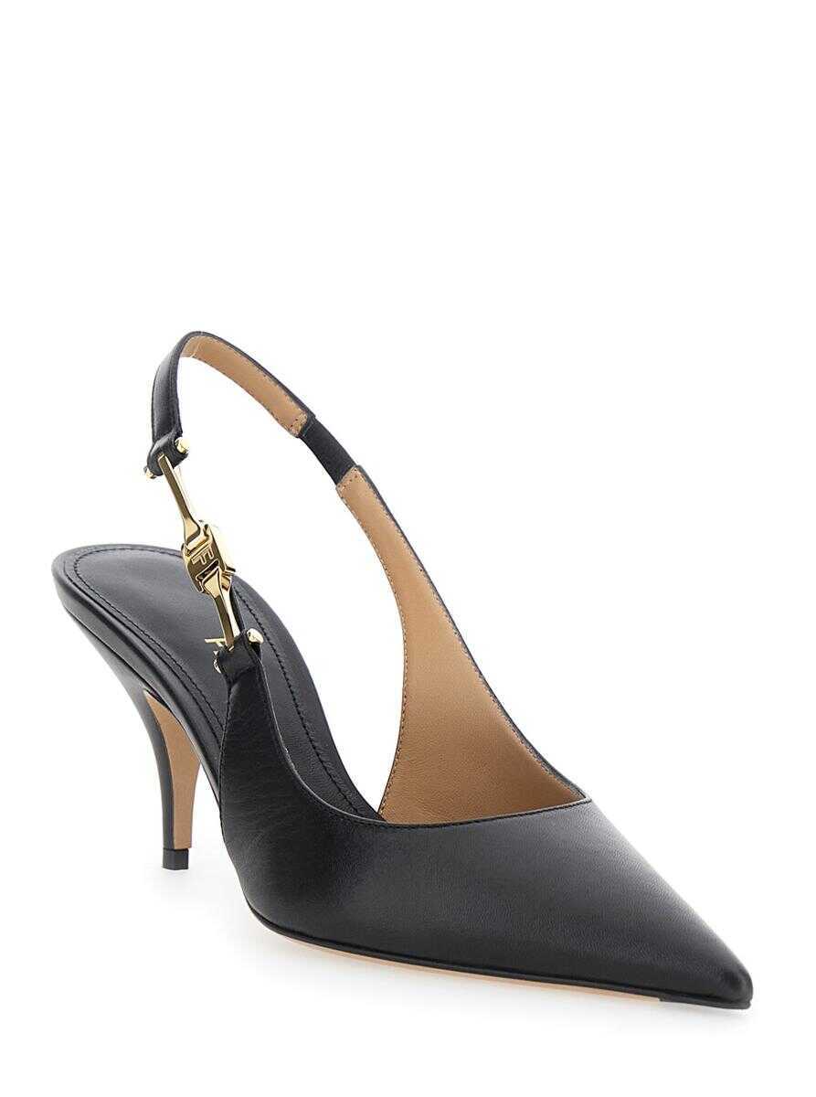 Pantofi cu toc Salvatore Ferragamo Tally Black Slingback Pumps With Medium Stiletto Heel In Leather Woman Black Femei (BM 18623013) 2