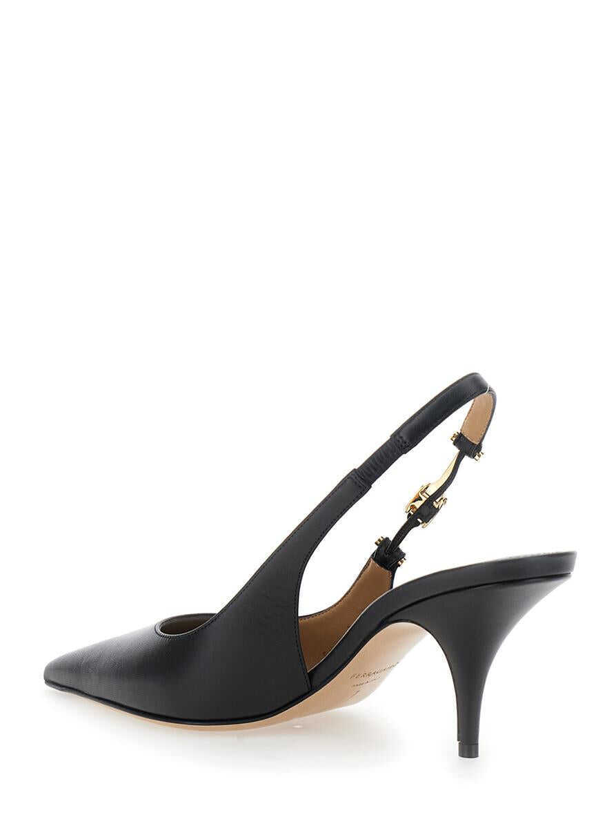 Pantofi cu toc Salvatore Ferragamo Tally Black Slingback Pumps With Medium Stiletto Heel In Leather Woman Black Femei (BM 18623013) 3
