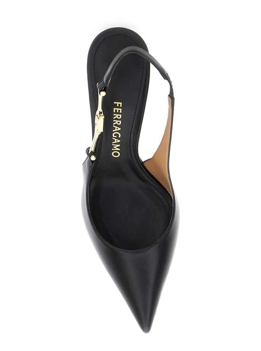 Pantofi cu toc Salvatore Ferragamo Tally Black Slingback Pumps With Medium Stiletto Heel In Leather Woman Black Femei (BM 18623013) 4