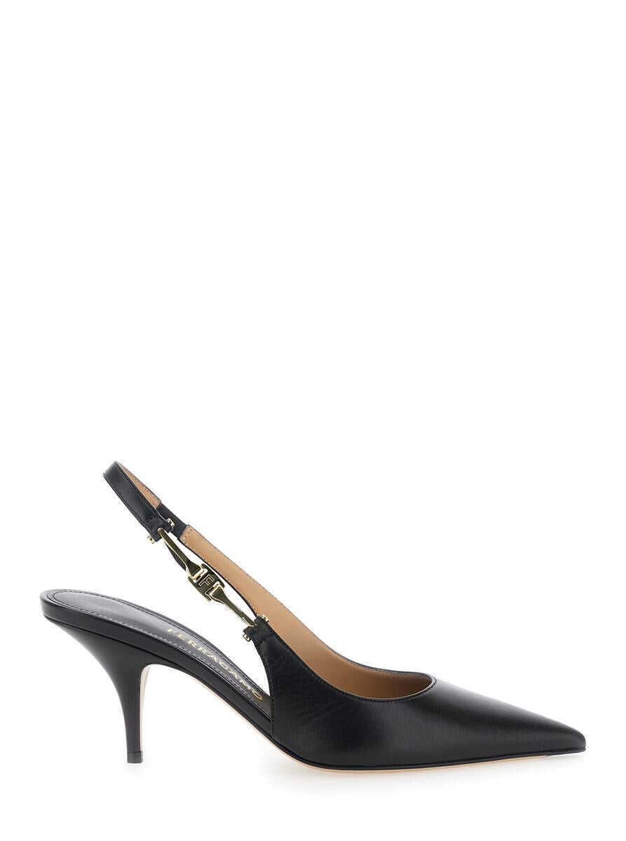 Pantofi cu toc Salvatore Ferragamo Tally Black Slingback Pumps With Medium Stiletto Heel In Leather Woman Black Femei (BM 18623013) 1