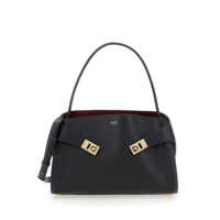 Genti de umar 'Hug' Black Shoulder Bag With Logo Print On The Front In Leather Woman Femei