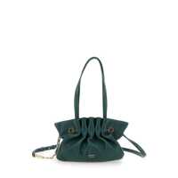 Genti de umar Green Shoulder Bag With Embossed Logo Lettering On The Front And Gancini In Leather Woman Femei