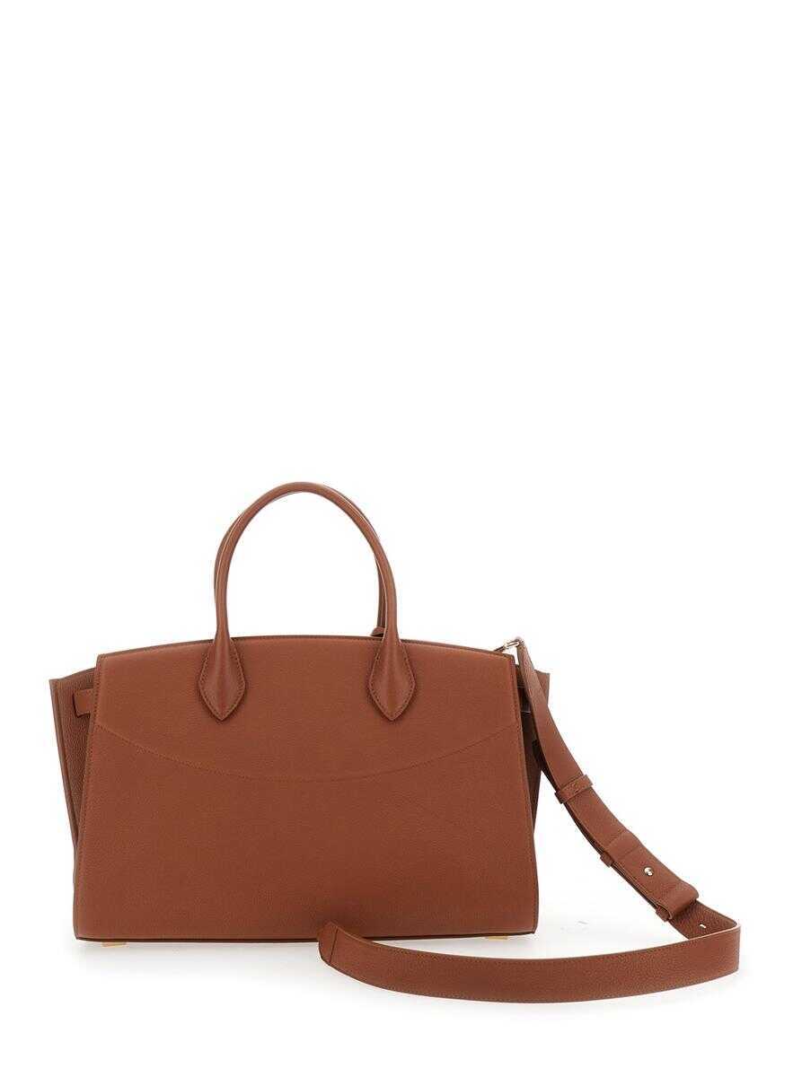 Genti de mana Salvatore Ferragamo Brown Handbag With Adjustable And Removable Shoulder Strap And Gancini Turn-Lock Closure In Grained Leather Woman... (BM 18624063) 2