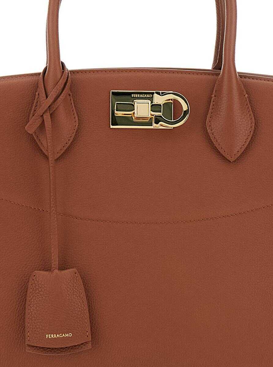 Genti de mana Salvatore Ferragamo Brown Handbag With Adjustable And Removable Shoulder Strap And Gancini Turn-Lock Closure In Grained Leather Woman... (BM 18624063) 3