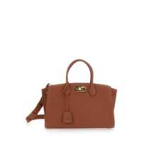 Genti de mana Brown Handbag With Adjustable And Removable Shoulder Strap And Gancini Turn-Lock Closure In Grained Leather Woman Femei