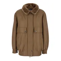Bomber jacket Brown Bomber Jacket With Fur Collar And Patch Pockets In Leather Woman Femei