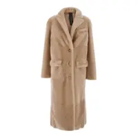 Paltoane Beige Coat With Classic Lapels And Reversible Design In Fur Woman Femei