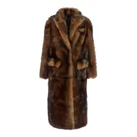 Paltoane Brown Coat With Classic Lapels And Reversible Design In Fur Woman Femei