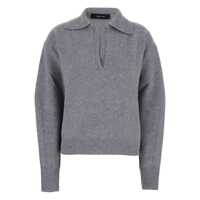 Tricouri Polo Grey Polo Shirt With Wide Collar And Dropped Shoulders In Wool And Cashmere Blend Woman Femei