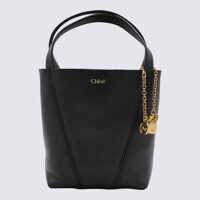 Genti de mana Chloé Black Leather Spin Tote Femei