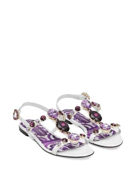 Pantofi cu toc Dolce & Gabbana Dolce & Gabbana White And Violet Leather Sandals MAIOLICA VIOLA Femei (BM 18628566) 2