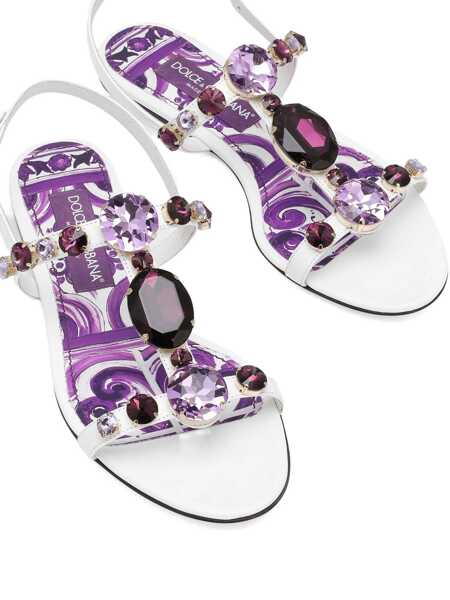 Pantofi cu toc Dolce & Gabbana Dolce & Gabbana White And Violet Leather Sandals MAIOLICA VIOLA Femei (BM 18628566) 4