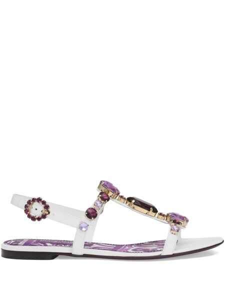 Pantofi cu toc Dolce & Gabbana Dolce & Gabbana White And Violet Leather Sandals MAIOLICA VIOLA Femei (BM 18628566) 1