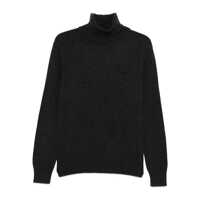 Pulovere Grey Turtleneck Sweater With Ribbed Trims In Cashmere Man Barbati