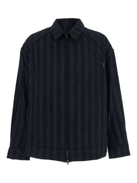 Geci JUUN.J Black Jacket With Classic Collar And All-Over Stirped Motif In Wool And Cotton Blend Man Black Barbati (BM 18630108) 1