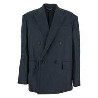Sacouri Grey Double-Breasted Jacket With Peaked Revers And Patch Pockets On Front In Wool Man Barbati