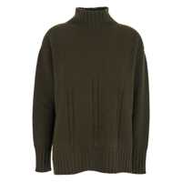Pulovere Brown Sweater With Mock Neck And Dropped Shoulders In Cashmere And Cotton Blend Woman Femei