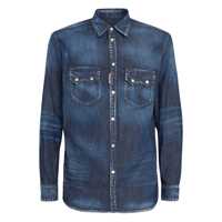 Camasi Blue Shirt With Pointed Collar And Elbow Patches In Denim Man Barbati
