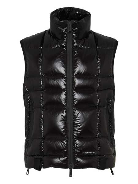 Geci de iarna DSQUARED2 Black Sleeveless Down Jacket With High Neck And Logo Patch On The Front In Tech Fabric Man Black Barbati (BM 18632283) 1
