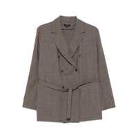 Sacouri Soeur 'Drew' Double-Breasted Blazer In Brown With Belted Waist Femei