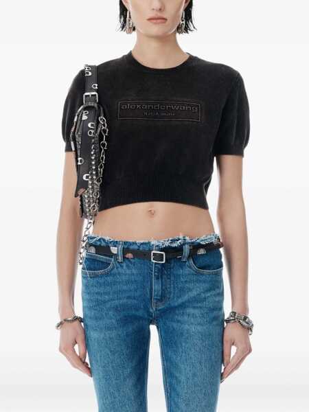 Tricouri Alexander Wang Cropped t-shirt with logo Black Femei (BM 18633525) 4